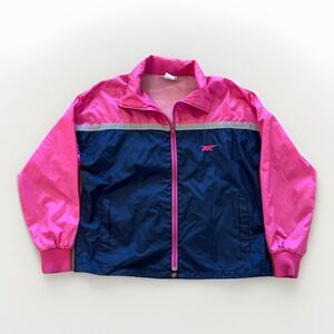 Vintage‎ ASICS Jacket Womens M Blue Pink Windbreaker Running Colorblock 90s 80s